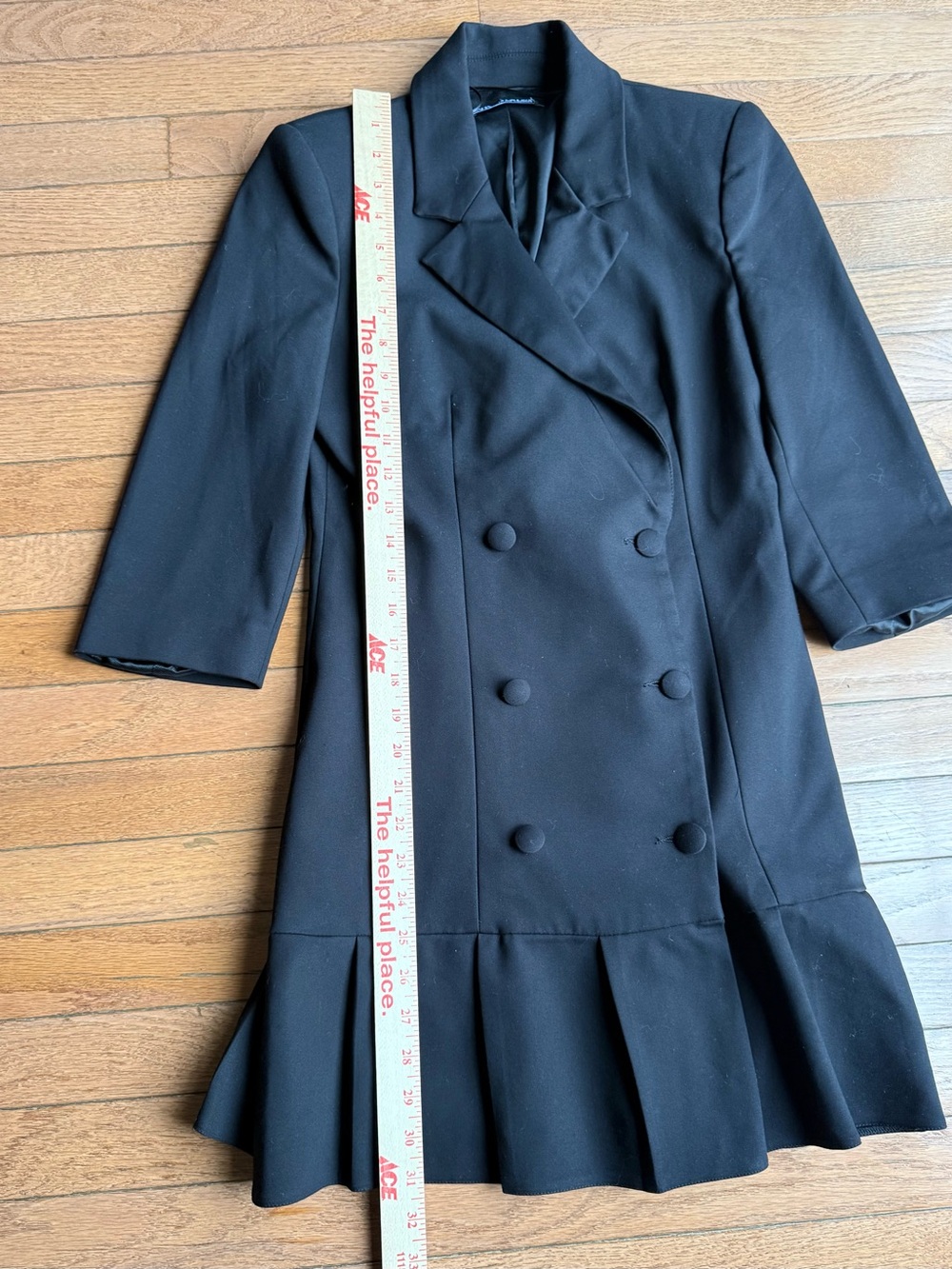 ZARA Black Double Breasted Blazer Dress Pleated Hem Size Small - Picture 6 of 8